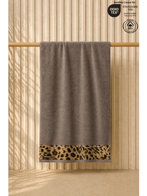 Ellaline Leopar Plaj Havlusu %100 Pamuk Sertifikalı Deniz & Havuz Havlu Kahverengi 70X140CM