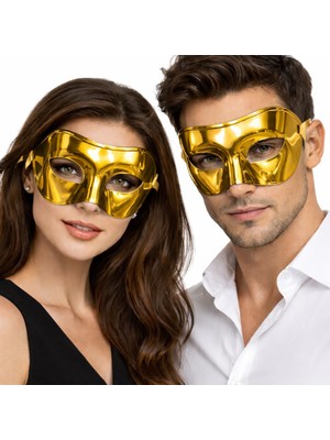 Uravas Store Metalize Parlak Parti Maskesi Altın Gold Renk 16X7 cm