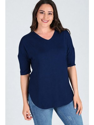 Curvy Trend Büyük Beden Yarım Kol Yan Yırtmaç Bluz