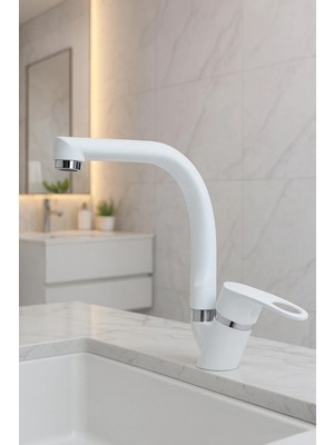 Kustar Tyal Beyaz Kısa Aç Kapa Mix Banyo Lavabo Bataryası