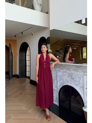 Özge Özgenç Boyundan Bağlamalı Maxi Elbise