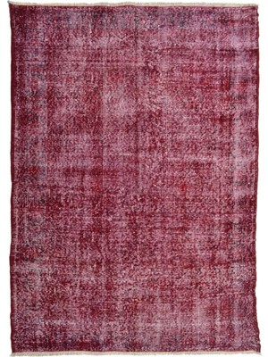 Kilim Co. Koyu Kırmızı Renk ve Sade Tasarımlı Vintage Isparta Halısı 120X190 cm (2.28 M²)