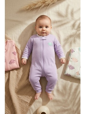 Babydonat %100 Pamuklu Fermuarlı Kız Bebek Tulum Seti - Sevimli Fil Desenli, Çene Korumalı ve Yumuşak Dokulu 3'lü Kombin