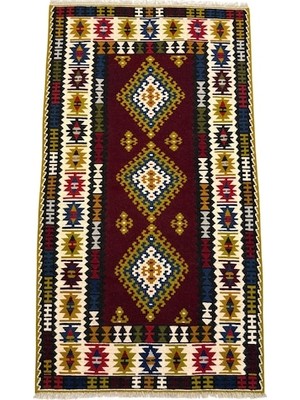 Burak Halı El Dokuma Sıfır Yahyalı Kilim 110X200 Kök Boya %100 Yün Yolluk Kilim Renkli