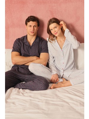 Dagi Açık Mavi Çizgili Pamuk Modal Gömlek Pijama Takımı