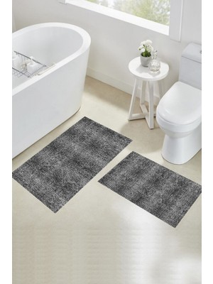 Rovigo Home Dijital Baskı  Modern Banyo Halısı Ikili Banyo Paspası RVG5-SD877 100X60+60X50 cm