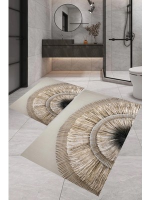 Rovigo Home Dijital Baskı  Modern Banyo Halısı Ikili Banyo Paspası RVG5303 100X60+60X50 cm