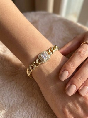 Zarene Silver Xuping Büyük Parlak Baget Taşlı 14K Gold Bileklik