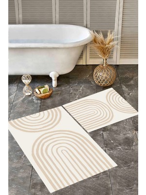 Rovigo Home Dijital Baskı  Modern Banyo Halısı Ikili Banyo Paspası RVG5314 100X60+60X50 cm