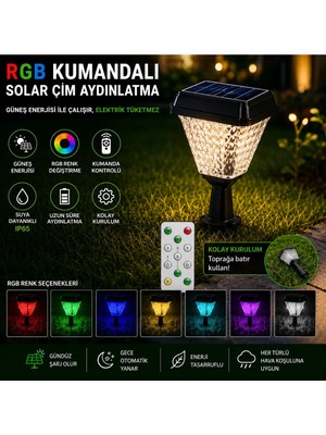 ZMR Rgb Kumandalı Solar Bahçe Apliği Güneş Enerjili Set Üstü Aydınlatma IP65 Su Geçirmez Dekoratif Dış Mekan Lambası