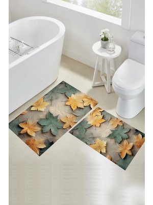 Rovigo Home Dijital Baskı  Modern Banyo Halısı Ikili Banyo Paspası RVG5307 100X60+60X50 cm