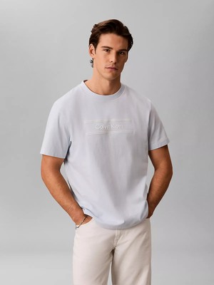 Calvin Klein Erkek Regular Fit Logo Baskılı Yuvarlak Yakalı Kısa Kollu Mavi T-Shirt LV04LG813G-CIQ
