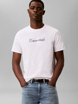Calvin Klein Erkek Normal Kesim Yuvarlak Yakalı Logo Baskılı Kısa Kollu Beyaz T-Shirt LV04LG811G-YAF