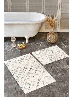 Rovigo Home Dijital Baskı  Modern Banyo Halısı Ikili Banyo Paspası RVG5-LNA0018 100X60+60X50 cm