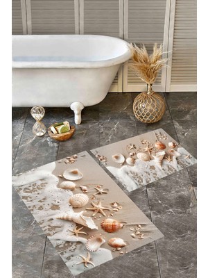 Rovigo Home Dijital Baskı  Modern Banyo Halısı Ikili Banyo Paspası RVG5305 100X60+60X50 cm