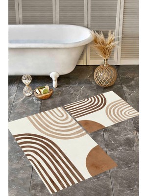 Rovigo Home Dijital Baskı  Modern Banyo Halısı Ikili Banyo Paspası RVG5315 100X60+60X50 cm