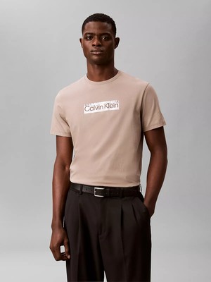 Calvin Klein Erkek Normal Kesim Yuvarlak Yakalı Logo Baskılı Kısa Kollu Kahverengi T-Shirt LV04LG811G-HMT