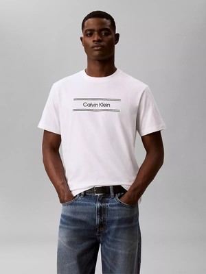 Calvin Klein Erkek Regular Fit Logo Baskılı Yuvarlak Yakalı Kısa Kollu Beyaz T-Shirt LV04LG813G-YAF