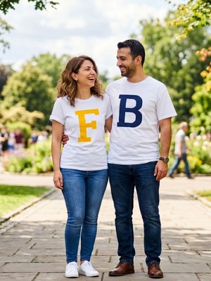 Trendseninle Kadın Erkek F+B Baskılı Kombin Tişört