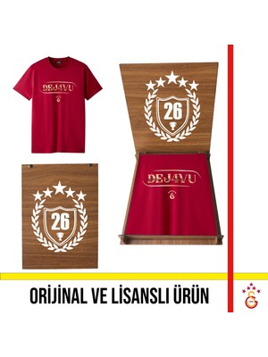 Galatasaray Lisanslı 26 Şampiyonluk Dejavu Kırmızı T-Shirt 26 Şampiyonluk Ahşap Kutulu
