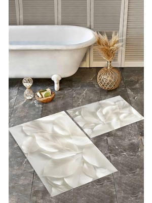 Rovigo Home Dijital Baskı  Modern Banyo Halısı Ikili Banyo Paspası RVG5302 100X60+60X50 cm