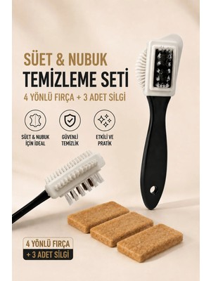 Airyfoot 4 Yönlü Temizleme Fırçası ve 3 Süet Nubuk Silgisi ile Güvenli ve Pratik Bakım Seti