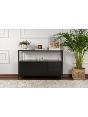 Rani Home Dresuar Ahşap Desenli Siyah Metal Ayaklı Konsol 120 cm EG-5274