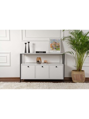 Rani Home Dresuar Beyaz - Siyah Metal Ayaklı Konsol 120 cm EG-5272