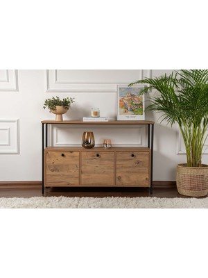 Rani Home Dresuar Atlantik Çam -  Siyah Metal Ayaklı Konsol 120 cm EG-5268