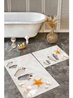 Rovigo Home Dijital Baskı  Modern Banyo Halısı Ikili Banyo Paspası RVG5311 100X60+60X50 cm