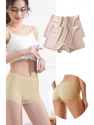 MiraLive 2 Adet Kadın Dikişsiz Görünmez Iz Yapmaz Mini Şort Boxer Ten