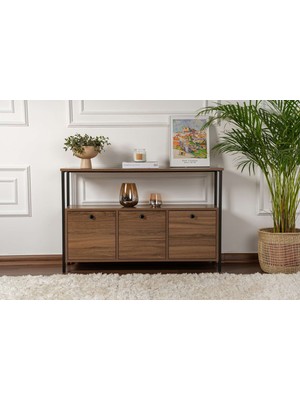 Rani Home Dresuar Venedik Cevizi -  Siyah Metal Ayaklı Konsol 120 cm EG-5271