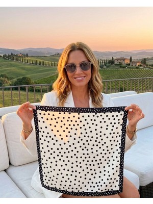 Dipol Butik Puantiye Desenli Saten Bandana Fular 50X50 cm