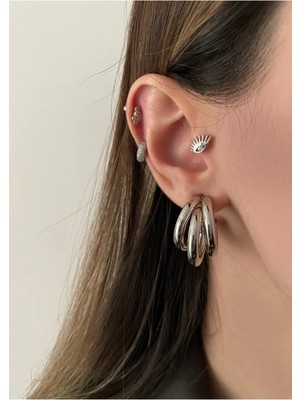 OkkoStore Kadın Silver Üç Sıralı 2'li Küpe