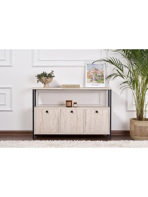 Rani Home Dresuar Traverten - Siyah Metal Ayaklı Konsol 120 cm EG-5270