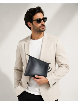Plush Studio İstanbul Noir Case Hakiki Deri Erkek Clutch El Çantası Siyah