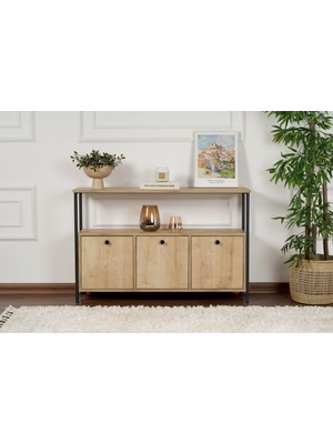 Rani Home Dresuar Meşe - Siyah Metal Ayaklı Konsol 120 cm EG-5269