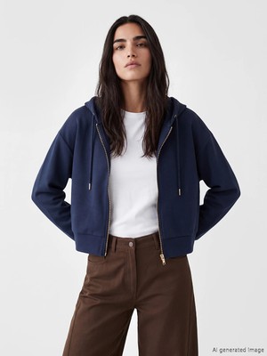 Lcw Vision Lacivert Kapüşonlu Kadın Fermuarlı Sweatshirt