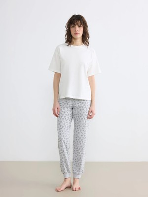 Lcw Dream Gri Beli Lastikli Baskılı Kadın Jogger Pijama Altı