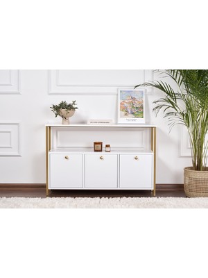 Rani Home Dresuar Beyaz - Gold Metal Ayaklı Konsol 120 cm EG-5273