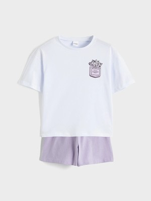 LC Waikiki Lc Waıkıkı Lila Bisiklet Yaka Kız Çocuk Şortlu Pijama Takımı