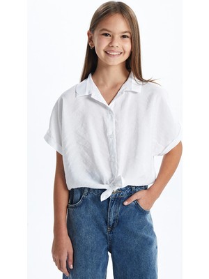 LC Waikiki Lcw Kids Beyaz Basic Kısa Kollu Kız Çocuk Gömlek