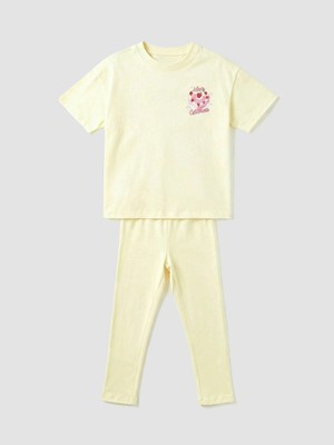 LC Waikiki Lc Waıkıkı Sarı Baskılı Kısa Kollu Kız Çocuk Pijama Takım