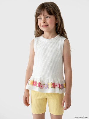 LC Waikiki Lcw Kids Beyaz Çiçekli Fırfırlı Kız Çocuk Müslin Bluz
