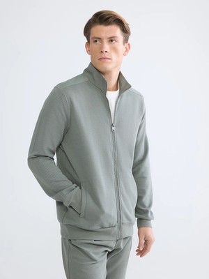 LC Waikiki Lcwaıkıkı Classic Haki Dik Yaka Erkek Fermuarlı Sweatshirt