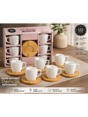 Krd Home 6'lı Bambu Altlıklı Porselen Kahve Fincanı Takımı