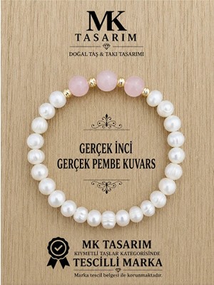 MK Tasarım Gerçek Inci Gerçek Pembe Kuvars Bileklik MK.7000.825- Rahatlık-Dinginlik-Enerji- Stres Bilekliği