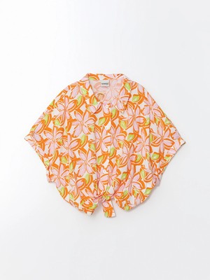 LC Waikiki Lcw Kids Turuncu Loose Fit Viskon Bağlamalı Kız Çocuk Gömlek
