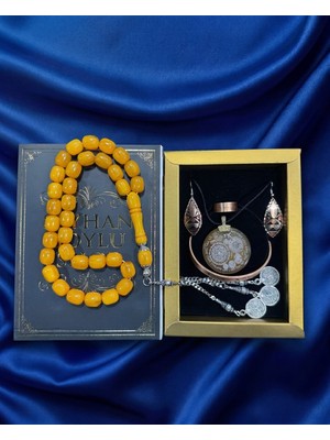 Seyhan Soylu Shop - Özel Tasarım Kitap Kutulu Kadın Bakır Takı Seti ve Tesbih Kombini - Kolye Küpe Bileklik Yüzük 5 Parça Otantik Şık Hediyelik - Doğum Günü Yıl Dönümü Anneler Günü