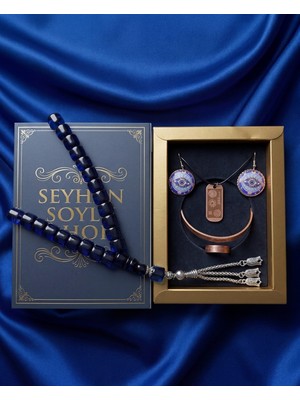 Seyhan Soylu Shop - Özel Tasarım Kitap Kutulu Kadın Bakır Takı Seti ve Tesbih Kombini - Kolye Küpe Bileklik Yüzük 5 Parça Otantik Şık Hediyelik - Doğum Günü Yıl Dönümü Anneler Günü